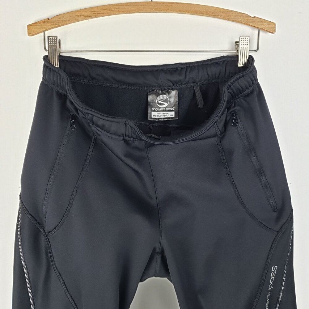 Showers Pass Fleece Lined Track Pants Black Reflective Leg Zipper Mens Medium - Picture 9 of 11